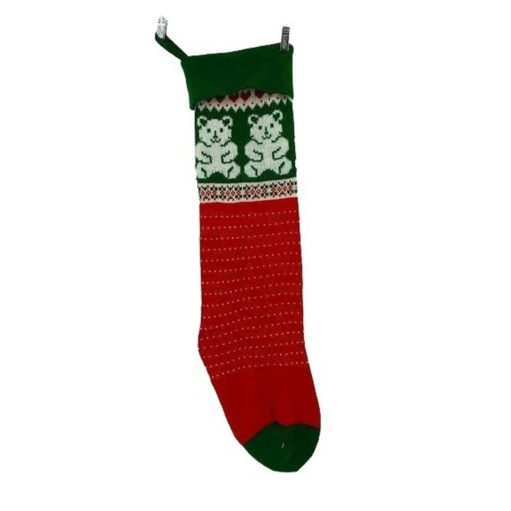 Vintage Machine Knit Christmas Stocking Teddy Bear